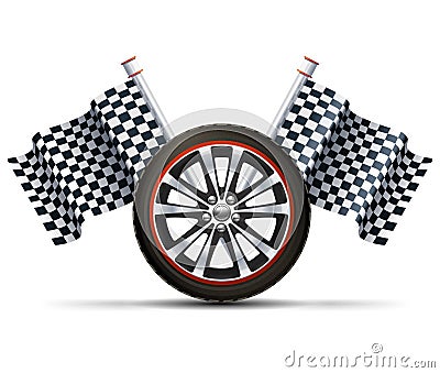 Racing Wheel With Flags Vector Illustration