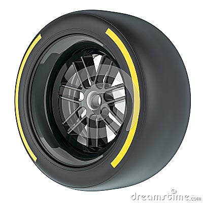 Racing Wheel with Yellow Medium, Compound type tyre, 3D rendering Stock Photo