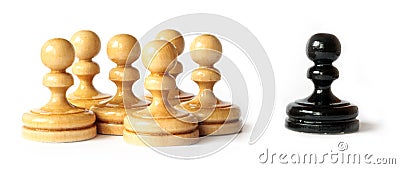 Racism between black and white pawns Stock Photo
