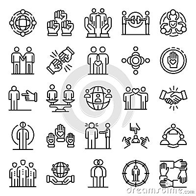 Racism icons set, outline style Vector Illustration