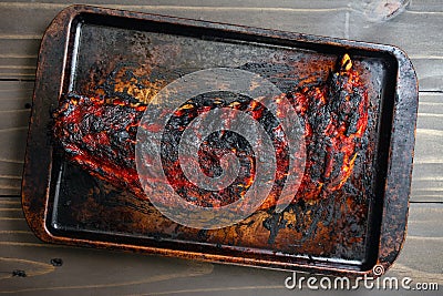 Rack of Baby Back Ribs on a Sheet Pan Stock Photo