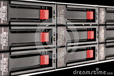Rack-mounted disk array Stock Photo