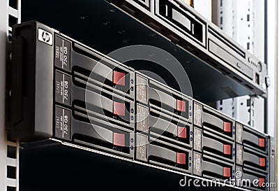 Rack-mounted disk array Editorial Stock Photo