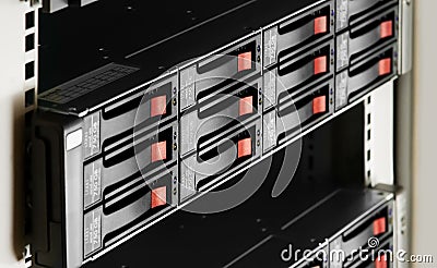 Rack-mounted disk array Stock Photo