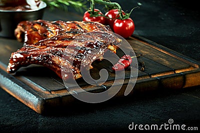 Rack of spicy barbecued chili spare ribs Stock Photo