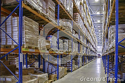 Racking system for warehouse storage with pallets Editorial Stock Photo
