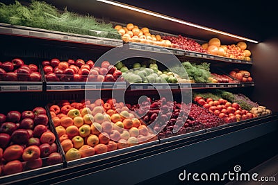 A racks of fruits and vegetables in a supermarket ai generative illustration Cartoon Illustration