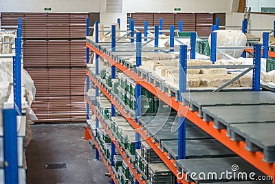 Racks full of archeological findings in museum warehouse Editorial Stock Photo