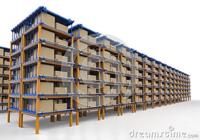 Racks full of carton boxes Stock Photo