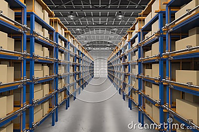 Racks full of carton boxes Stock Photo