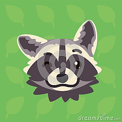 Racoon emotional head. Vector illustration of cute coon blinking shows playful emotion. Blink eye emoji. Smiley icon Vector Illustration