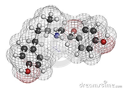 Ractopamine feed additive molecule. 3D rendering. Atoms are represented as spheres with conventional color coding: hydrogen white Stock Photo