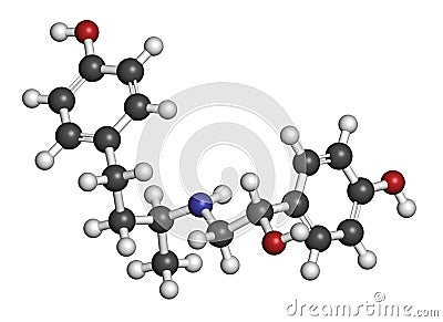 Ractopamine feed additive molecule. 3D rendering. Atoms are represented as spheres with conventional color coding: hydrogen white Stock Photo