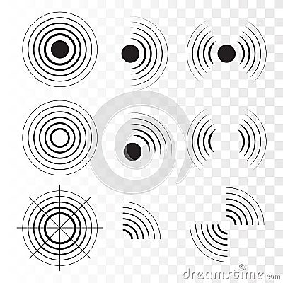 Set of radar icons. Sonar sound waves. Vector Cartoon Illustration