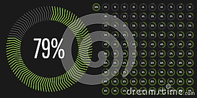 Set of circle percentage diagrams from 0 to 100 Vector Illustration