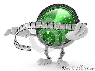 Radar character holding film strip Stock Photo