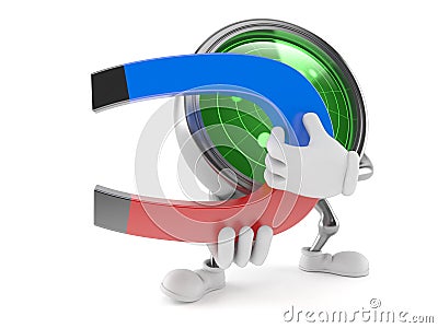 Radar character holding horseshoe magnet Stock Photo