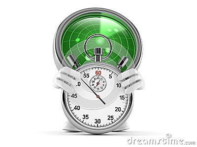 Radar character with stopwatch Cartoon Illustration