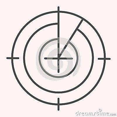 Radar monitor thin line icon. Search and detect purpose sonar. Astronomy vector design concept, outline style pictogram Vector Illustration
