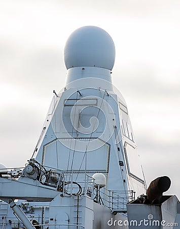 Radar on naval ship. Stock Photo