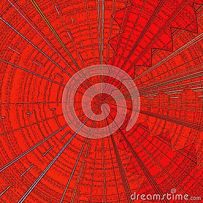 Radar round screen with abstract grid lines, abstract zigzag pattern on orange or red Stock Photo