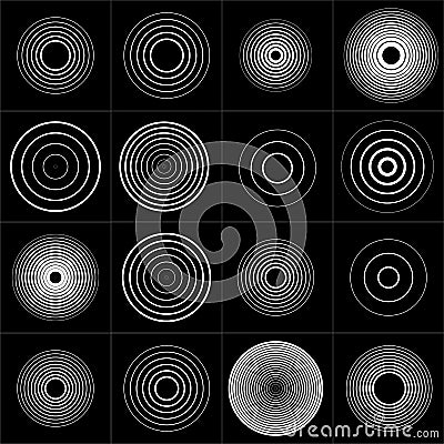 Radar screen concentric circle element set. Sound wave. Circle spin target. Radio station signal. Vector Illustration