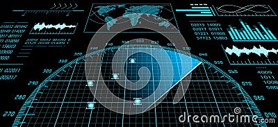 Radar screen with futuristic user interface HUD. Vector Illustration