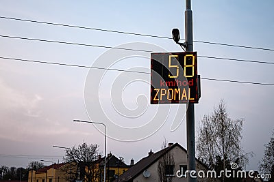 A radar showing the driving speed in order to increase prevention against speeding Stock Photo