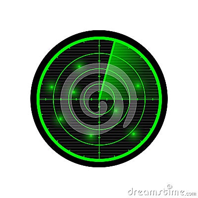 Radar vector illustration. Green radar display. Vector Illustration