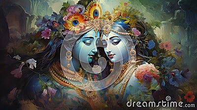 radha Krishna Hindu God beautiful painting Stock Photo