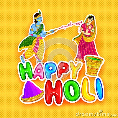 Radha Krishna playing Holi Vector Illustration