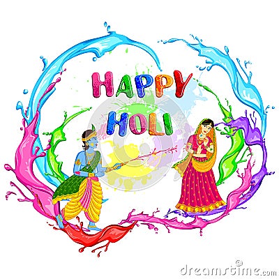 Radha Krishna playing Holi Vector Illustration