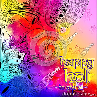 Radha and Lord Krishna playing Holi Vector Illustration