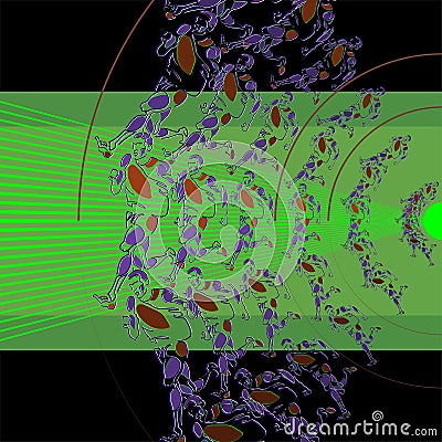 Radial beam pattern of stylized figures of athletes Cartoon Illustration