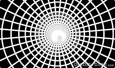 Radial black concentric square particles on white background Vector Illustration