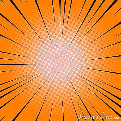 Radial black lines on an orange background. Comic book speed, explosion. Vector illustration for graphic design. Vector Illustration