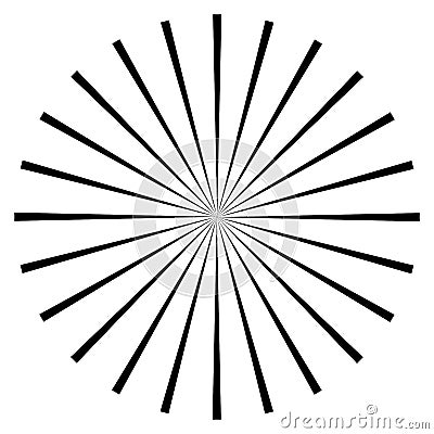 Radial burst lines circular element. Starburst, sunburst graphics. Concentric rays, beams. Sparkle, gleam, twinkle trail lines. Vector Illustration