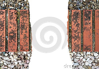 Radial circle of rustic orange bricks, pebbles and free space Stock Photo