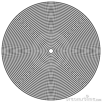 Radial circles design element. Converge circle lines. Repeating, expand circles from center, epicenter. Emission, circulate, loop Vector Illustration