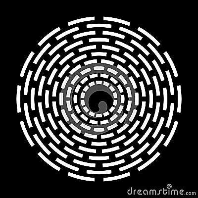 Radial Circular White Pattern on Black Background. Circle Design Element Vector Illustration