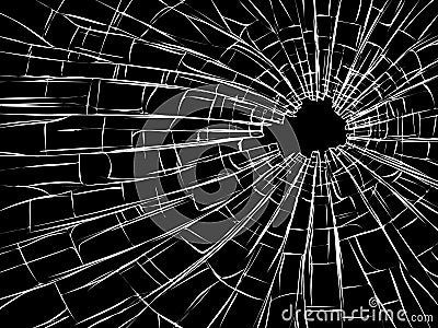 Radial cracks on broken glass. Vector Illustration