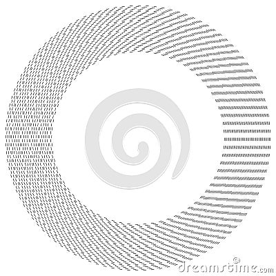 Radial dashed line circles. Circular, concentric element with gap lines. Periodic, infrequent line circles. Orbitting piece, bit Vector Illustration