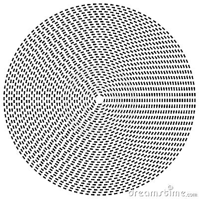 Radial dashed line circles. Circular, concentric element with gap lines. Periodic, infrequent line circles. Orbitting piece, bit Vector Illustration
