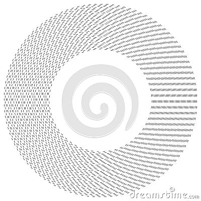Radial dashed line circles. Circular, concentric element with gap lines. Periodic, infrequent line circles. Orbitting piece, bit Vector Illustration