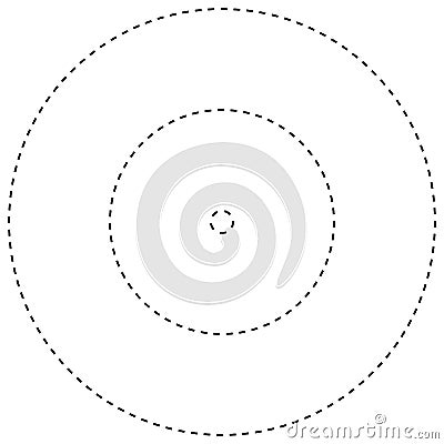Radial dashed line circles. Circular, concentric element with gap lines. Periodic, infrequent line circles. Orbitting piece, bit Vector Illustration