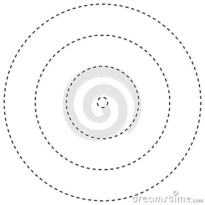 Radial dashed line circles. Circular, concentric element with gap lines. Periodic, infrequent line circles. Orbitting piece, bit Vector Illustration