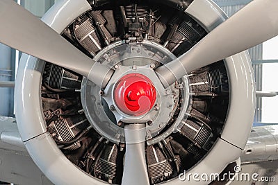 Radial engine of an aircraft. Stock Photo