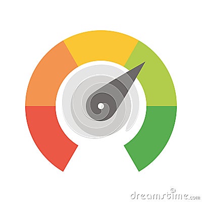 Radial gauge scale from red to green with arrow hand pointer. Satisfaction, temperature, risk, rating, performance and Vector Illustration