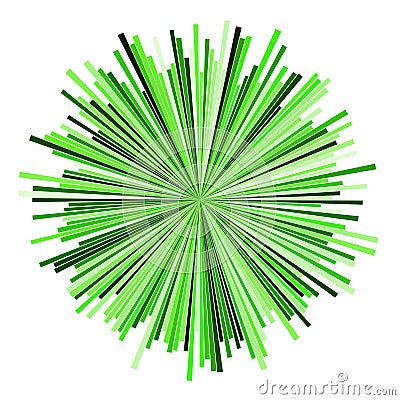 Radial green concentric strips on white background Sun ray or star burst element Zoom effect Square fight stamp Superhero frame Vector Illustration