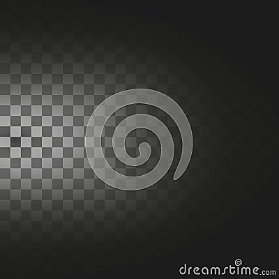 Radial light effect. Left side shadow. Transparent vector overlay. Dark fading pattern. Vector Illustration